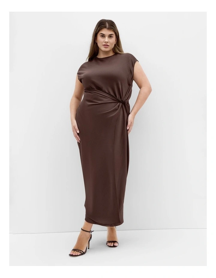 Plus Size Beatrix Knot Satin Dress in Truffle image 1