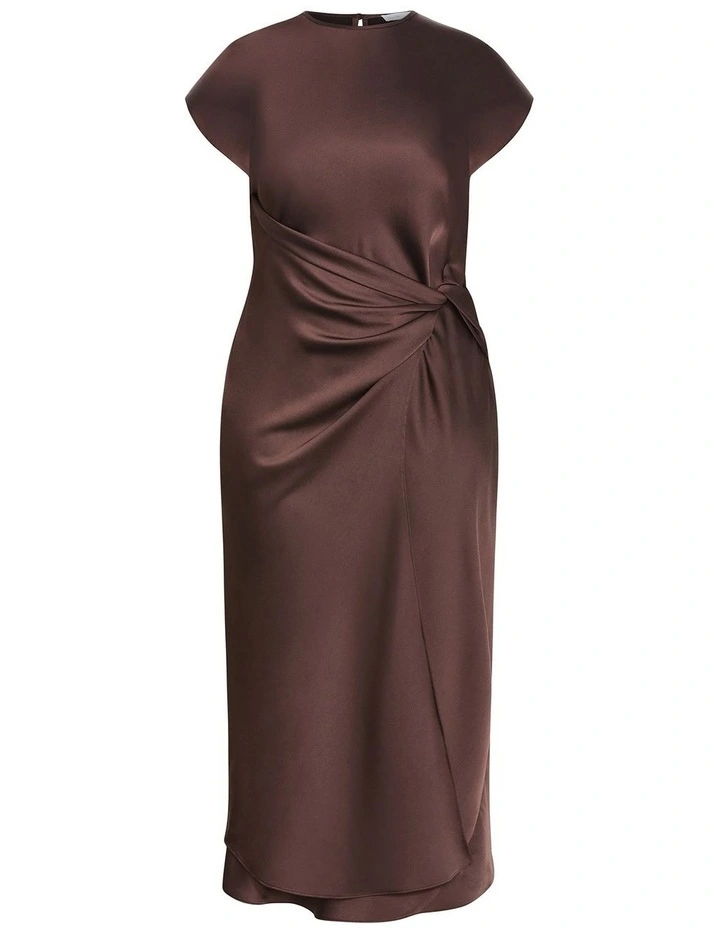 Plus Size Beatrix Knot Satin Dress in Truffle image 3