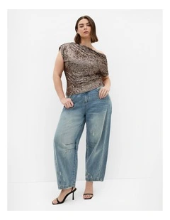 Plus Size Adorn Sequin Top in Gold