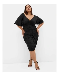 Plus Size Tilly Ruched Mini Dress in Black