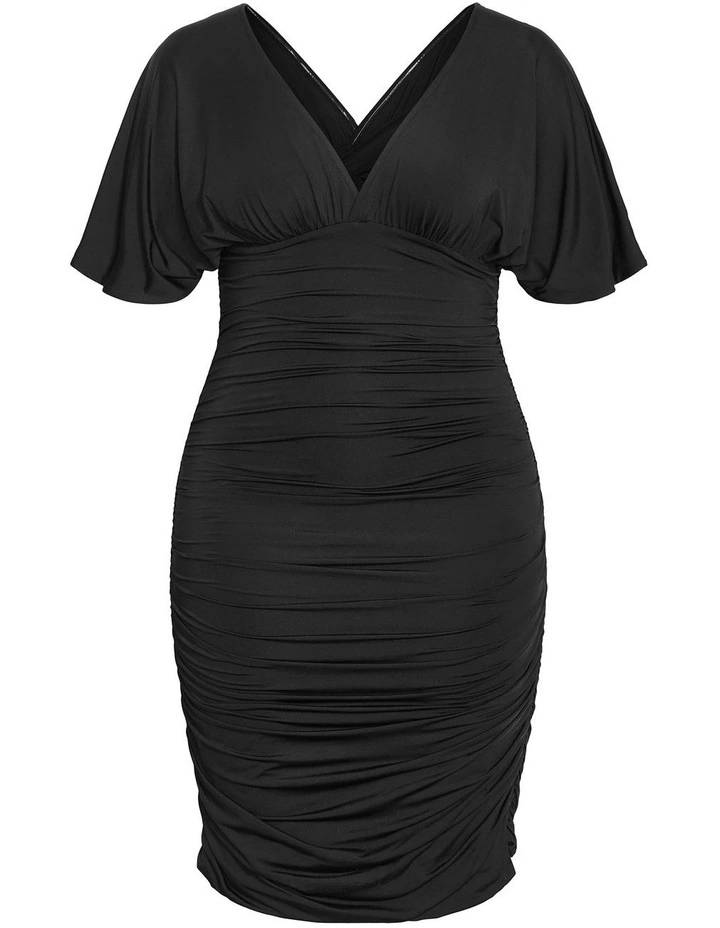 Plus Size Tilly Ruched Mini Dress in Black image 3