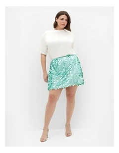 Plus Size Adorn Sequin Mini Skirt in Seafoam