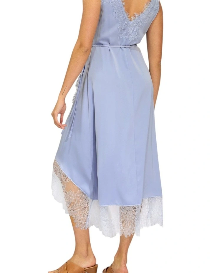 Soft Temptation Lace Trim Wrap Dress in Blue image 2
