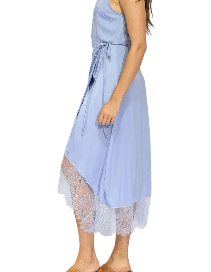 Soft Temptation Lace Trim Wrap Dress in Blue image 3
