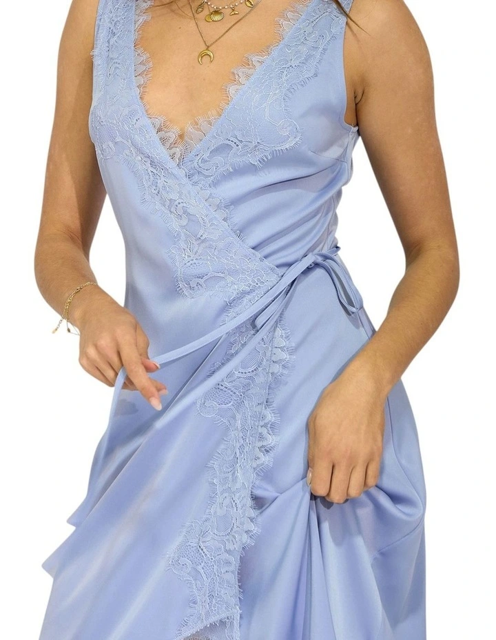 Soft Temptation Lace Trim Wrap Dress in Blue image 4