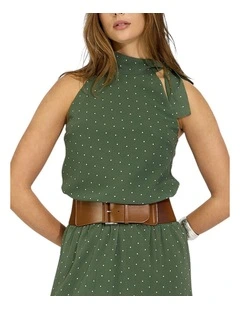 Bare It All Bias Tie Neck Top in Olive/Ivory
