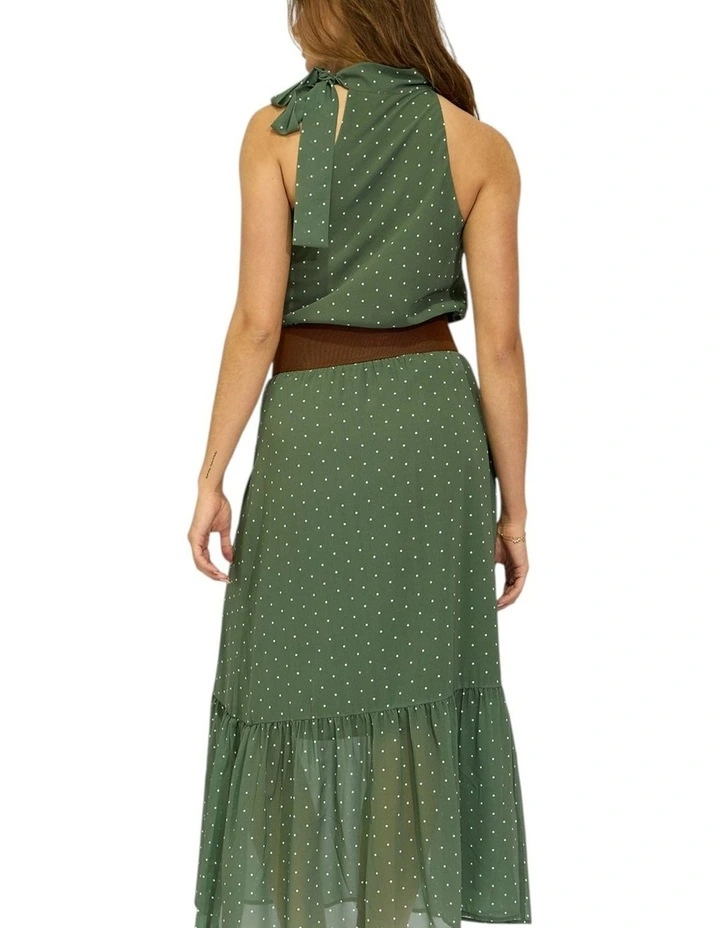 Bare It All Bias Tie Neck Top in Olive/Ivory image 2