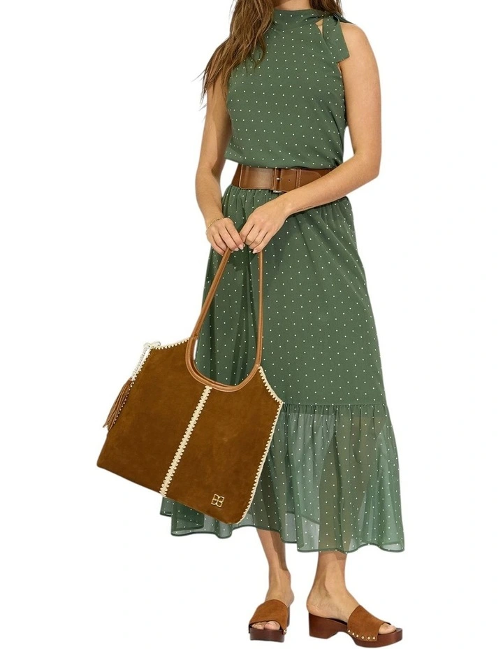 Bare It All Bias Tie Neck Top in Olive/Ivory image 6
