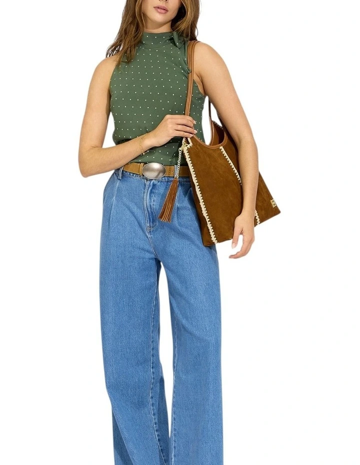 Bare It All Bias Tie Neck Top in Olive/Ivory image 7