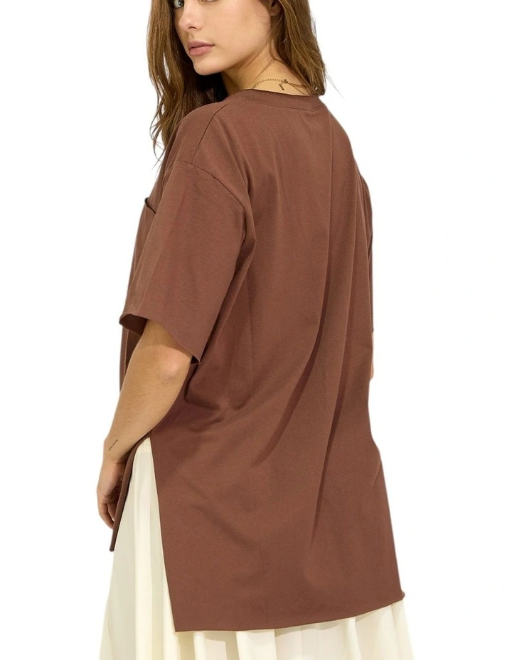 Brave Soul Oversized T-Shirt in Chocolate image 2