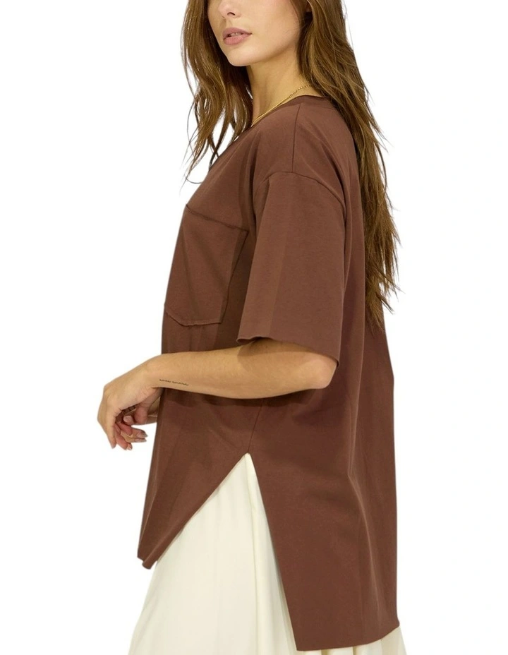 Brave Soul Oversized T-Shirt in Chocolate image 3