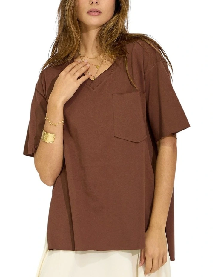 Brave Soul Oversized T-Shirt in Chocolate image 5
