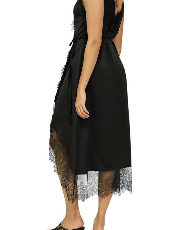 Soft Temptation Lace Trim Wrap Dress in Black image 2