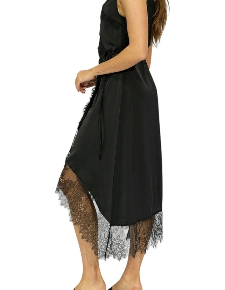 Soft Temptation Lace Trim Wrap Dress in Black image 3