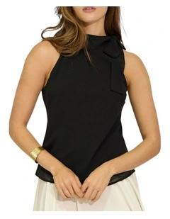 Bare It All Bias Tie Neck Top in Black