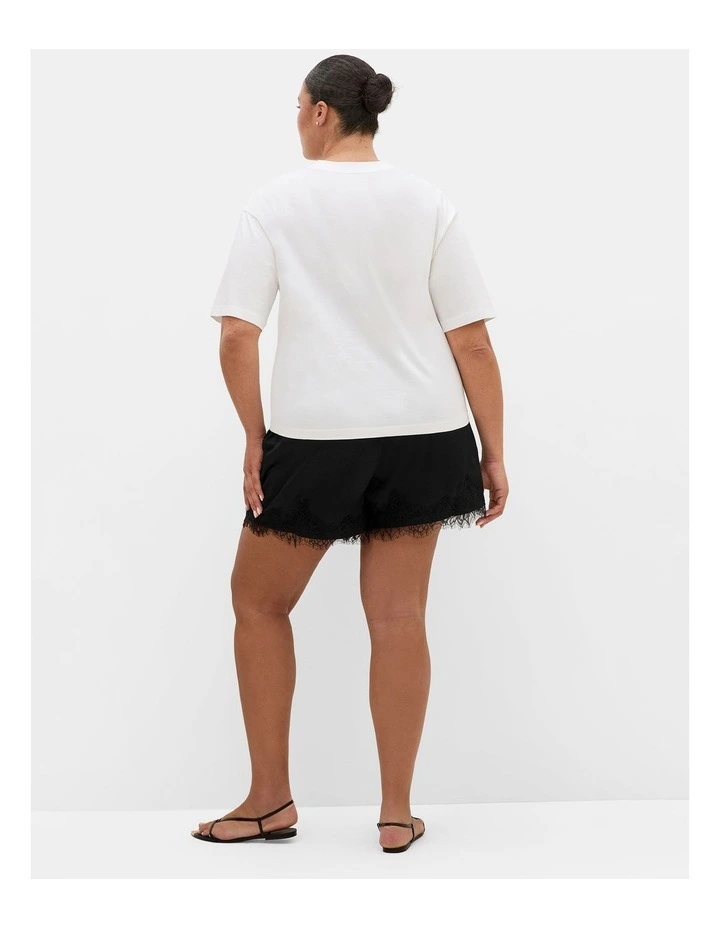 Plus Size Lace Trim Satin Short in Black image 2