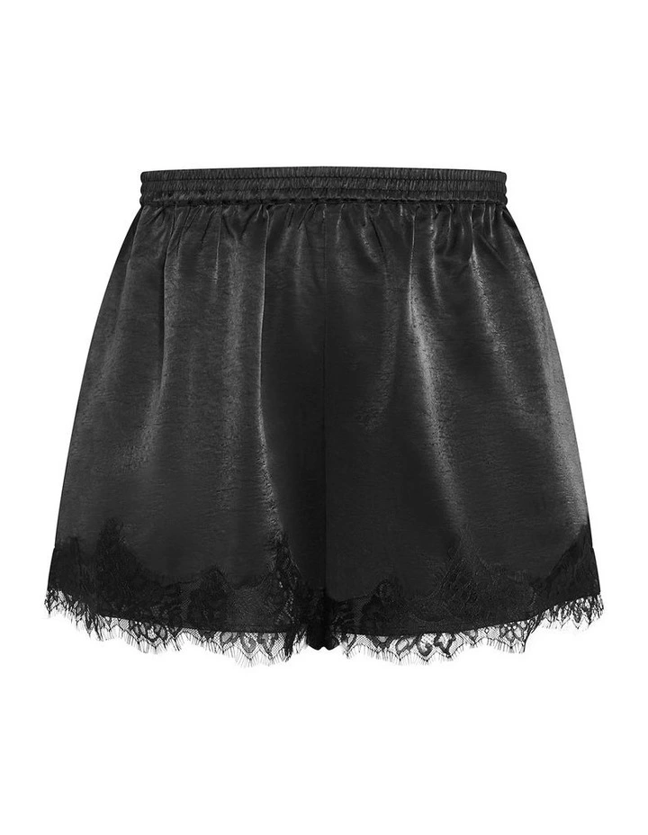 Plus Size Lace Trim Satin Short in Black image 3