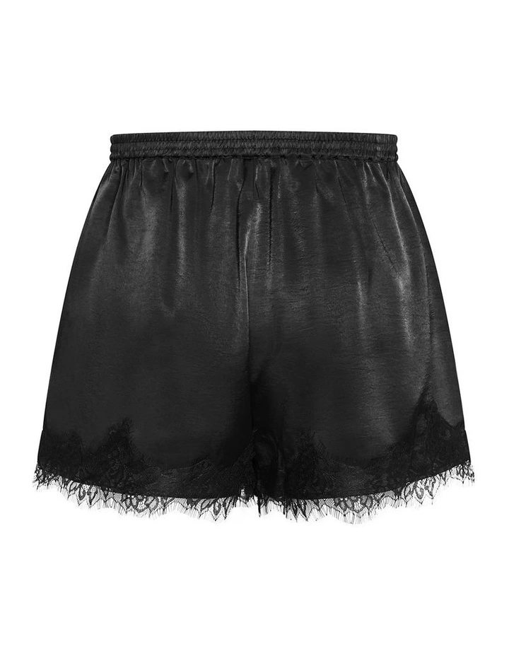 Plus Size Lace Trim Satin Short in Black image 4