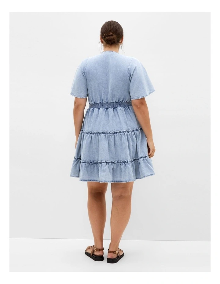 Plus Size May Tiered Denim Mini Dress in Light Wash image 2
