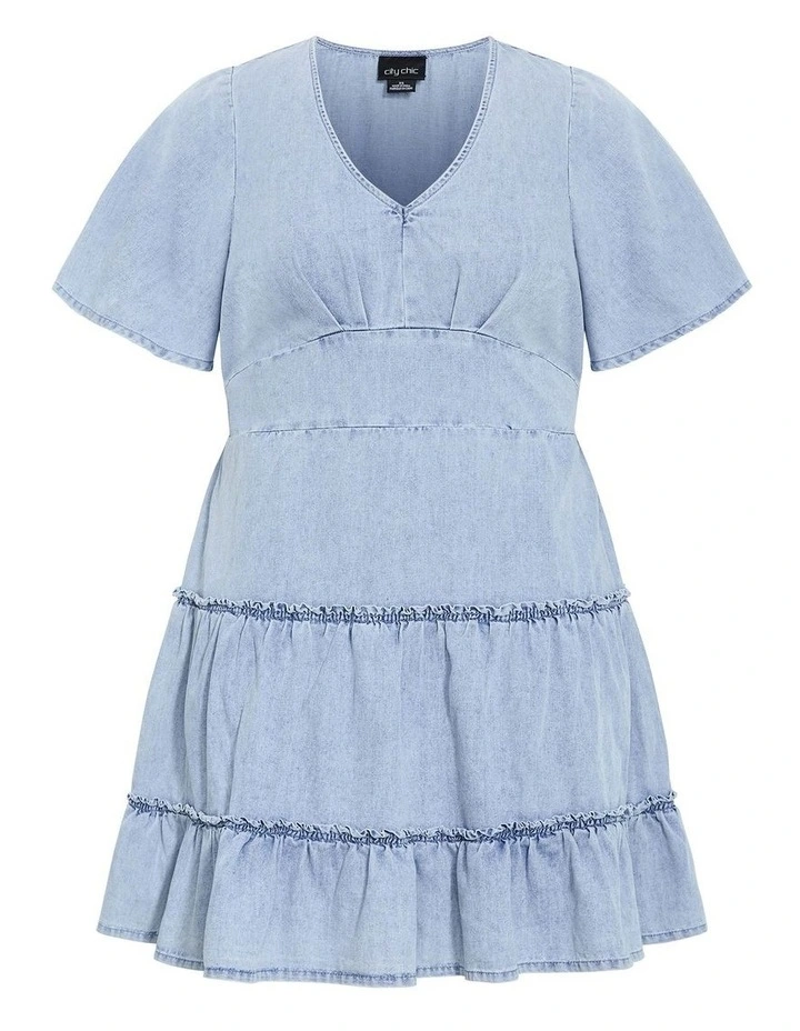 Plus Size May Tiered Denim Mini Dress in Light Wash image 3