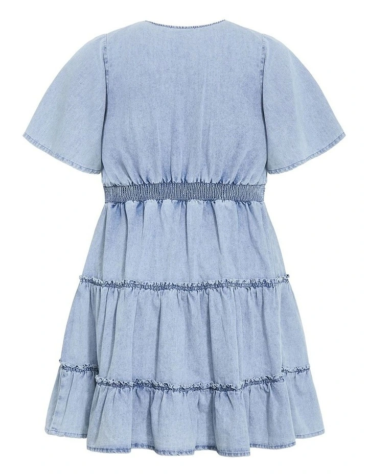 Plus Size May Tiered Denim Mini Dress in Light Wash image 4