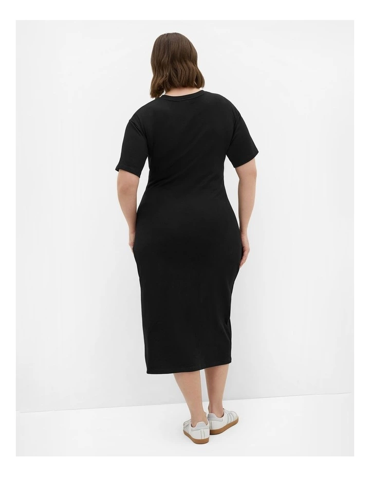 Plus Size Gina Waist Detail Midi Dress in Black image 2