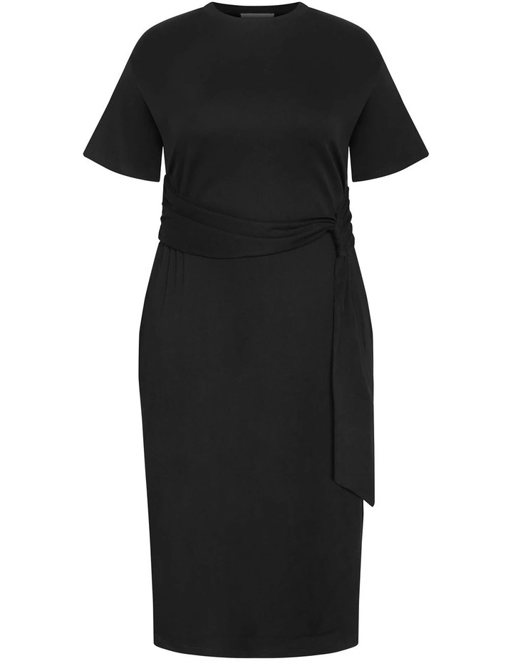 Plus Size Gina Waist Detail Midi Dress in Black image 3