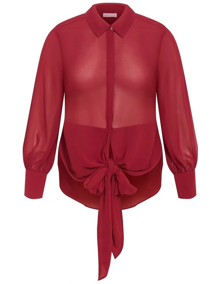 Plus Size Jane Tie Hem Shirt in Ruby image 3