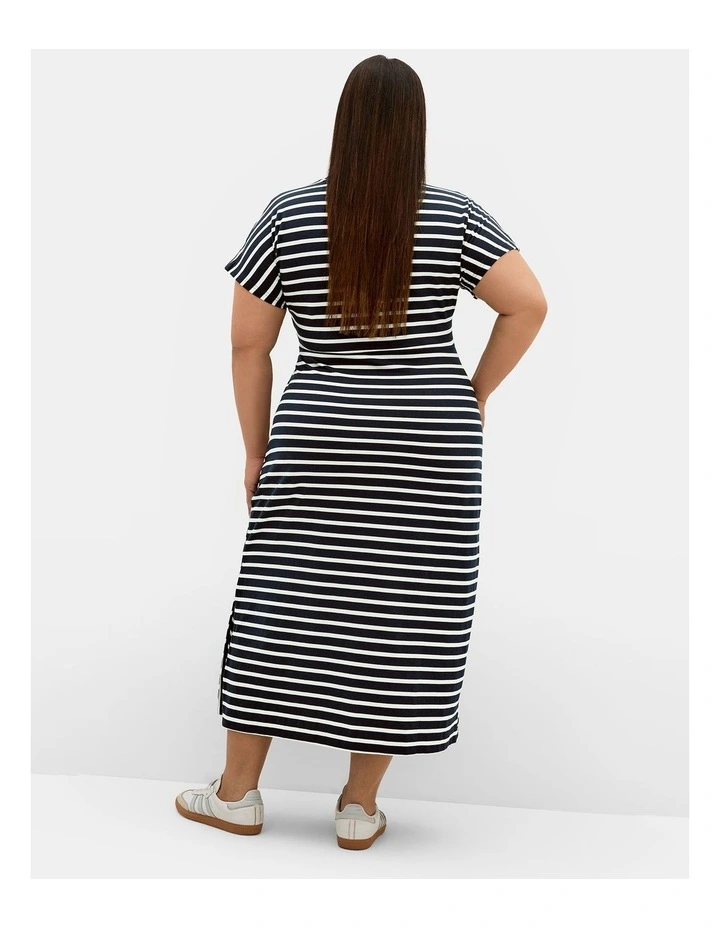 Plus Size Claire Stripe Side Tie Midi Dress in Navy image 2