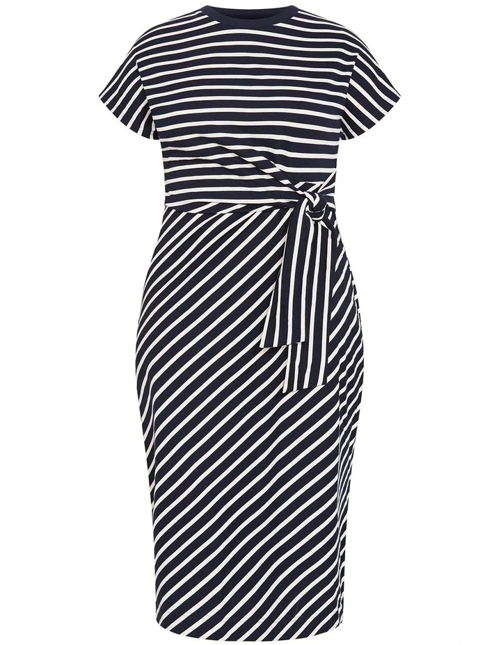 Plus Size Claire Stripe Side Tie Midi Dress in Navy image 3