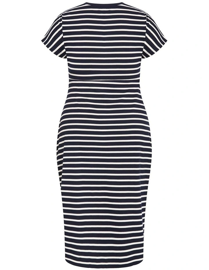 Plus Size Claire Stripe Side Tie Midi Dress in Navy image 4
