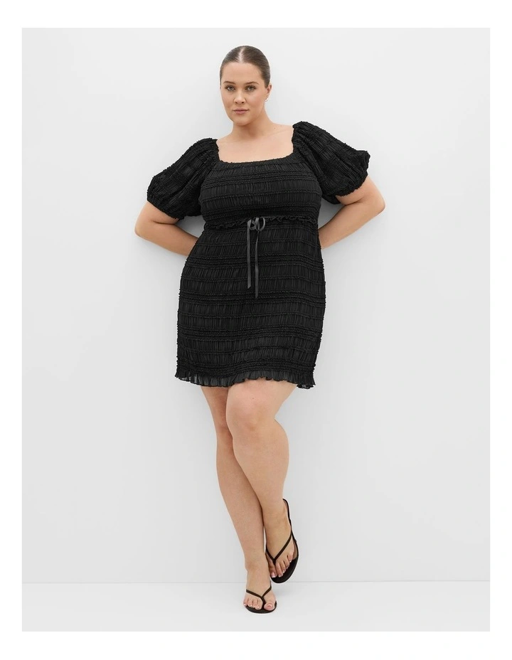 Plus Size Emelia Shirred Mini Dress in Black image 1