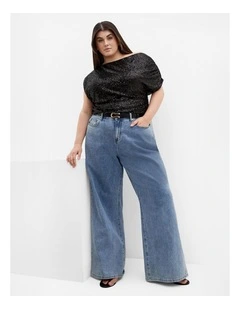 Plus Size Adorn Sequ in Top in Black