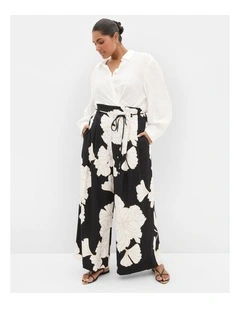 Plus Size Athena Linear Print Wide Leg Pant in Black