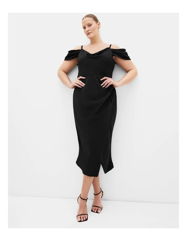 Plus Size Marisa Cold Shoulder Midi Dress in Black image 1