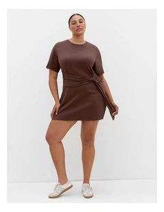 Plus Size Gina Waist Detail Mini Dress in Chocolate