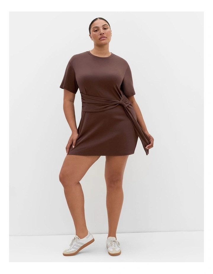 Plus Size Gina Waist Detail Mini Dress in Chocolate image 1