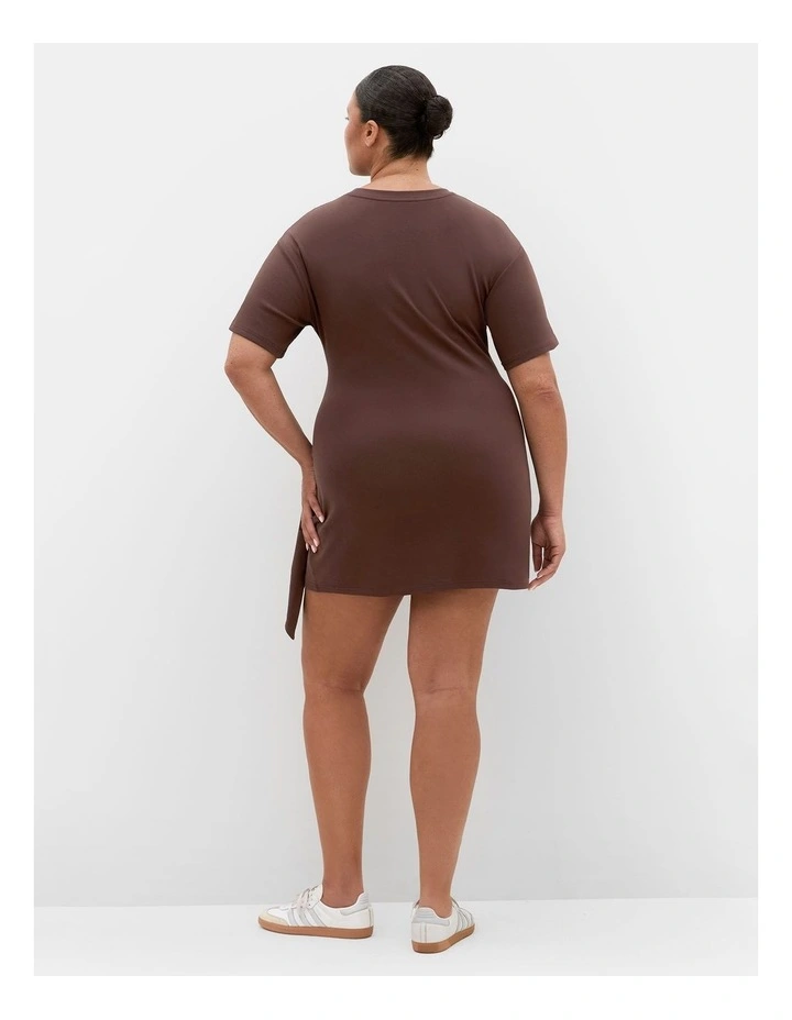 Plus Size Gina Waist Detail Mini Dress in Chocolate image 2