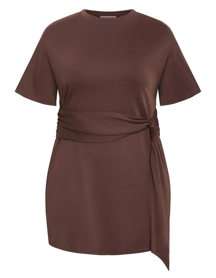 Plus Size Gina Waist Detail Mini Dress in Chocolate image 3