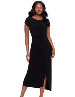 Loki Cinched Wrap Waist Midi Shaping Dress