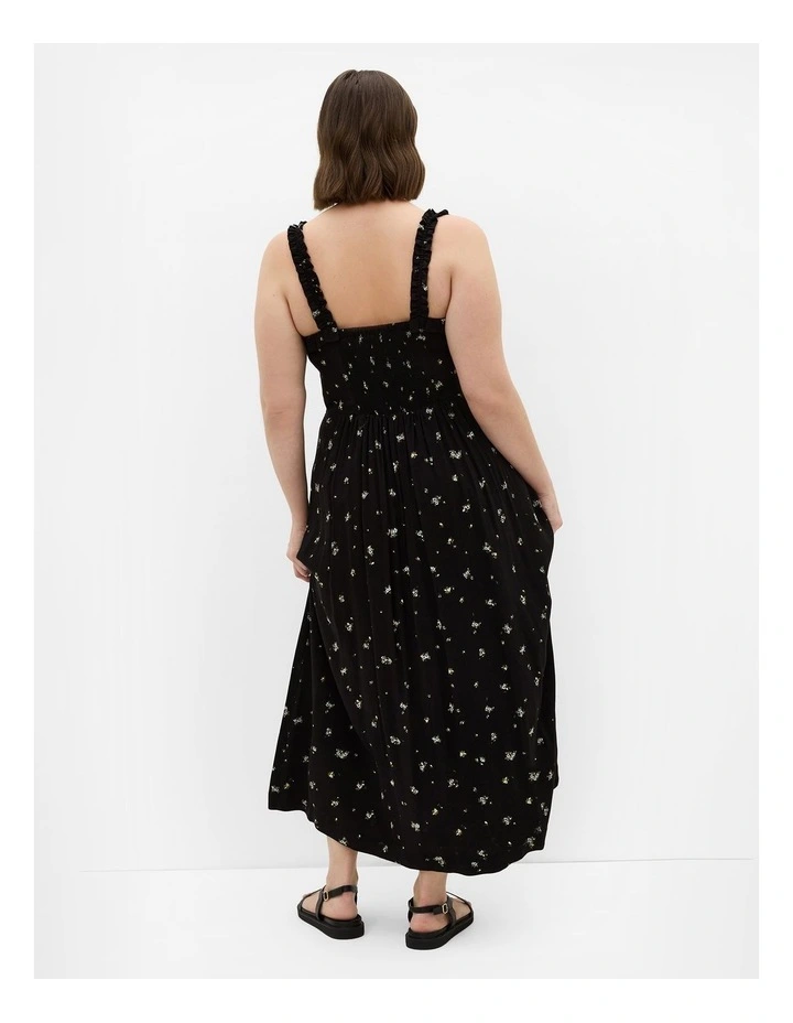 Plus Size Gracy Rosy Print Midi Dress in Black image 2