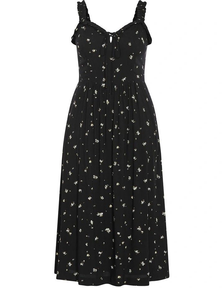 Plus Size Gracy Rosy Print Midi Dress in Black image 3