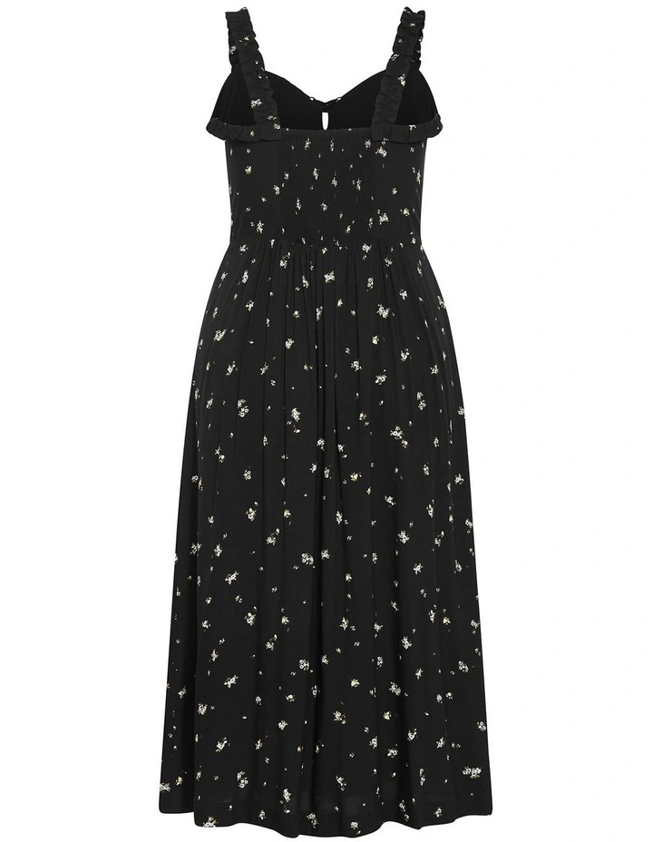 Plus Size Gracy Rosy Print Midi Dress in Black image 4