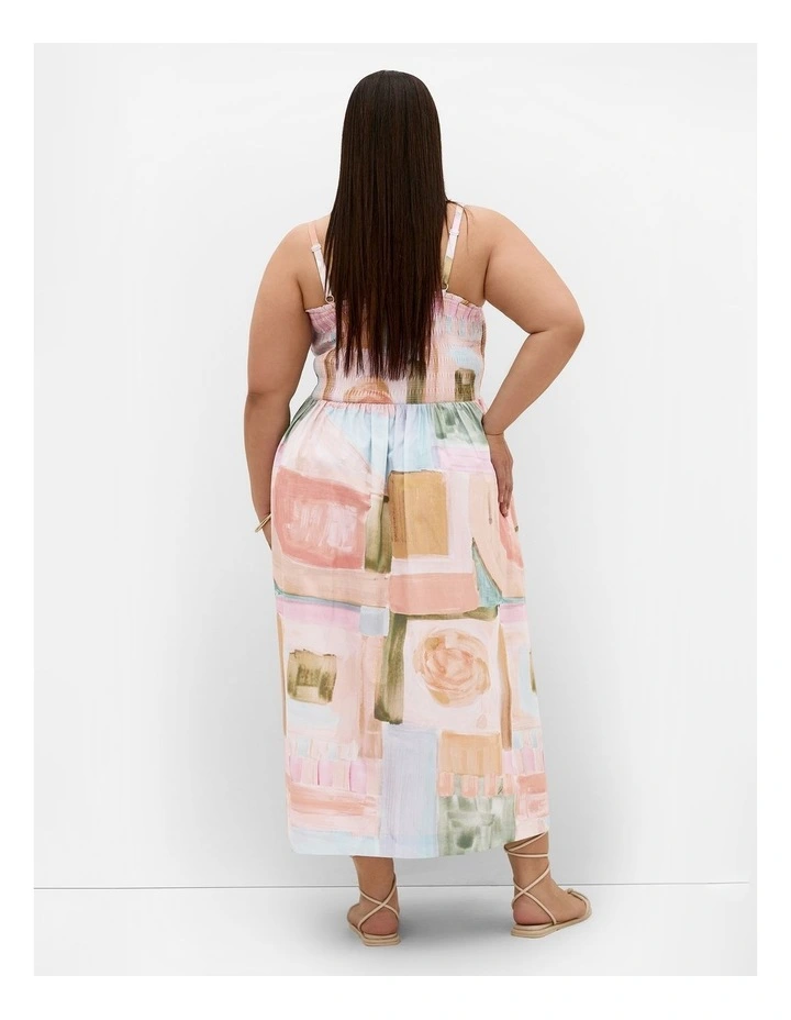 Plus Size Jolie Trance Print Shirred Midi Dress in Salmon image 2