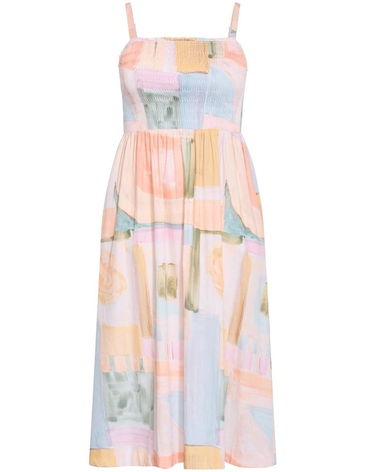 Plus Size Jolie Trance Print Shirred Midi Dress in Salmon image 3