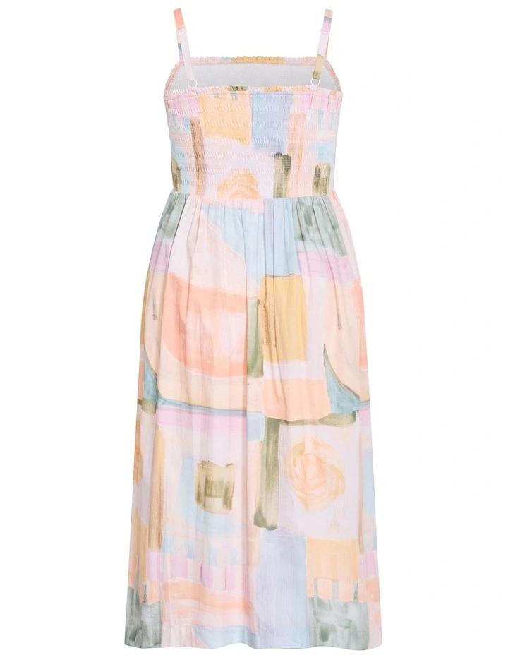 Plus Size Jolie Trance Print Shirred Midi Dress in Salmon image 4