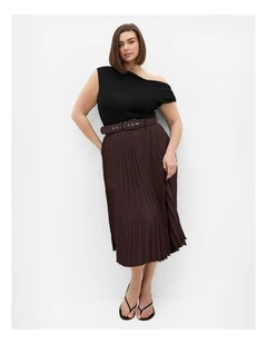 Plus Size Petra Pleat Midi Skirt in Espresso