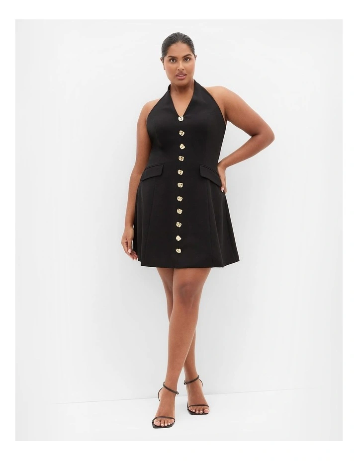 Plus Size Abbie Tailored Halter Mini Dress in Black image 1