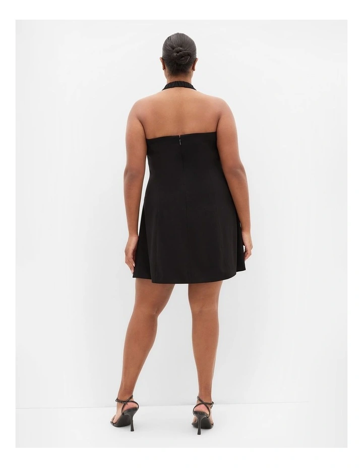 Plus Size Abbie Tailored Halter Mini Dress in Black image 2