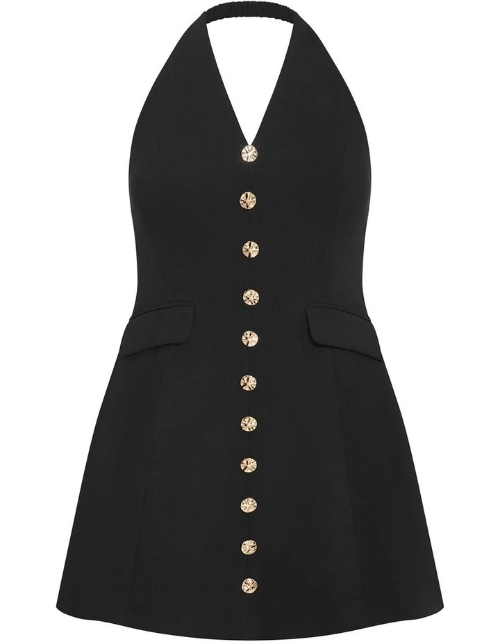 Plus Size Abbie Tailored Halter Mini Dress in Black image 3